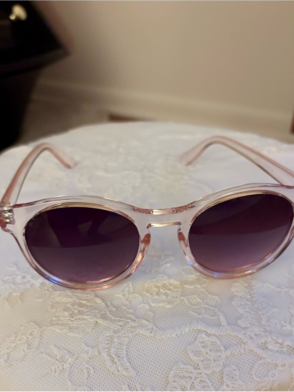 Women’s Pink Translucent Round Sunglasses - Unbranded